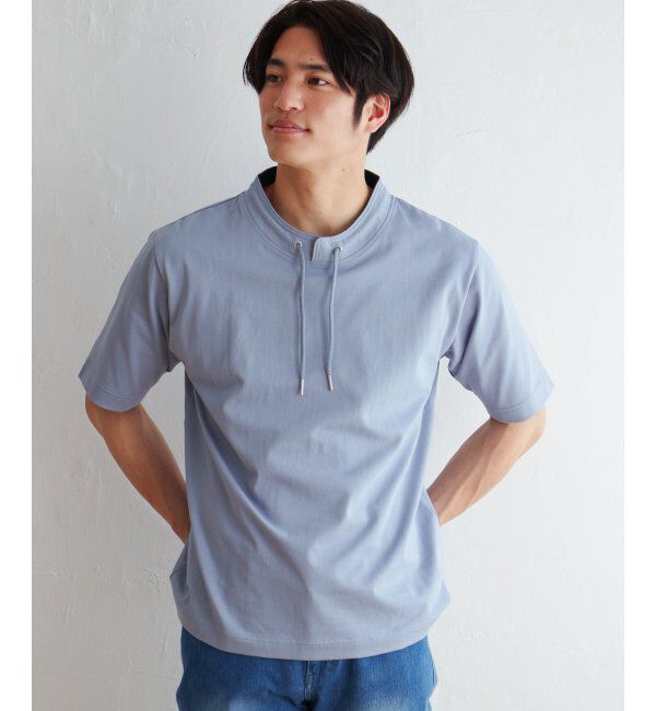 ikka「ヒヤテックルーイカラー5分袖」|Tシャツ・カットソー|ブルー