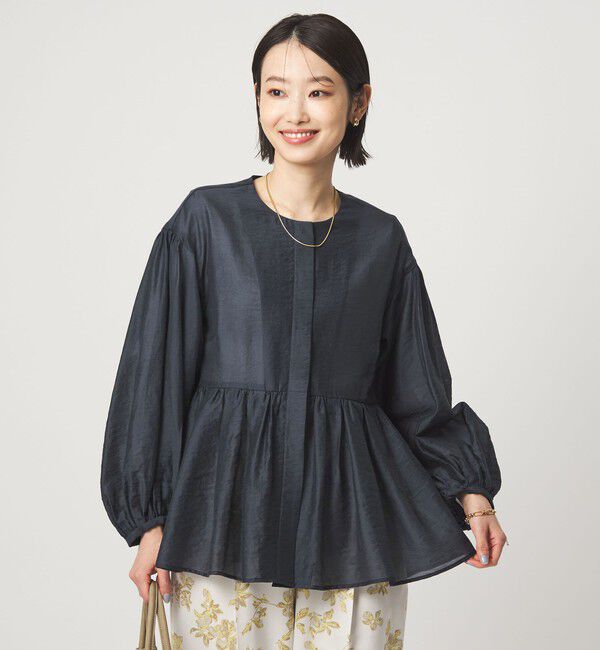 UNITED ARROWS green label relaxing「［size SHORTあり］fleurie(フルリー) シアー ノーカラー ジャケット 接触冷感」|ノーカラージャケット|NAVY