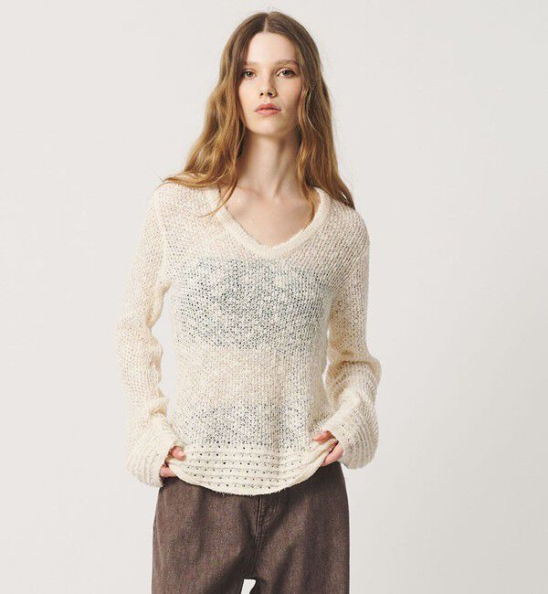 ATTISESSION「＜ATTISESSION＞メッシュ Uネック ニット II」|ニット・セーター|OFF WHITE