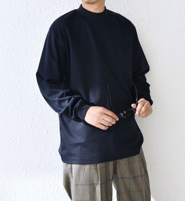 SHIPS any「スムースコットン モックネック Tシャツ (ロンT)◇」|Tシャツ・カットソー|ネイビー