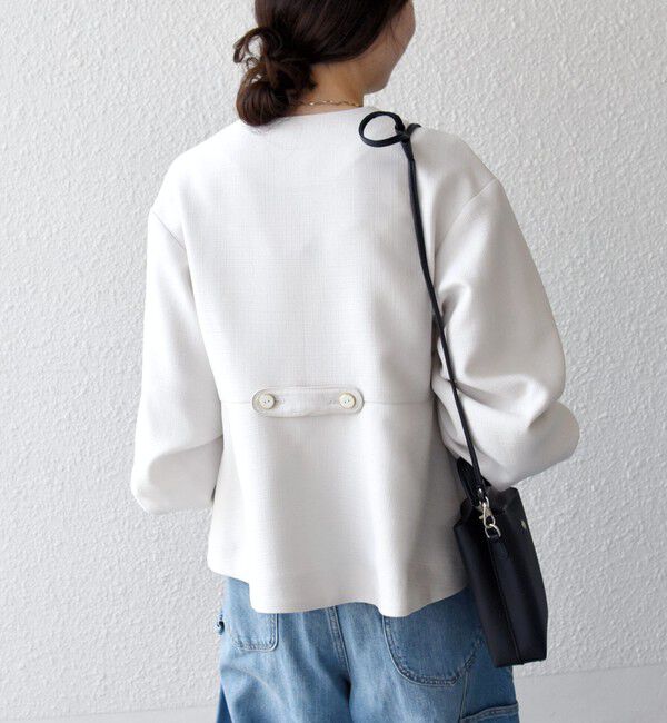 SHIPS any「SHIPS any:〈手洗い可能〉パフ スリーブ ノーカラー ジャケット［NAVY BLUE］」|ノーカラージャケット|