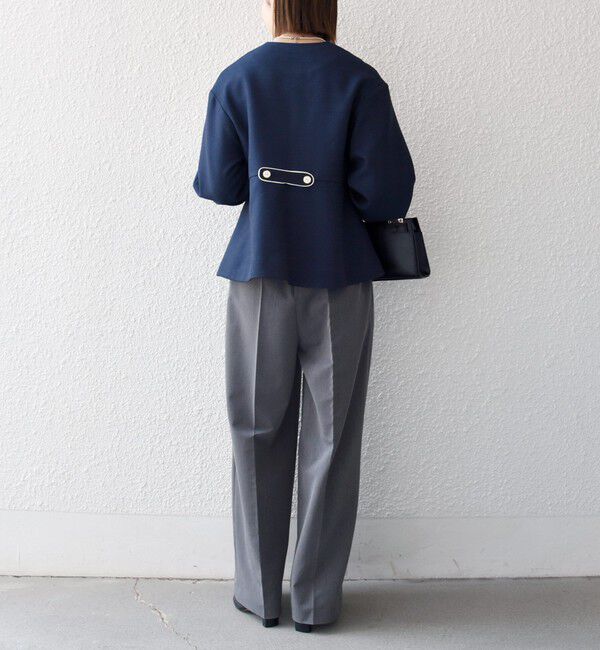 SHIPS any「SHIPS any:〈手洗い可能〉パフ スリーブ ノーカラー ジャケット［NAVY BLUE］」|ノーカラージャケット|