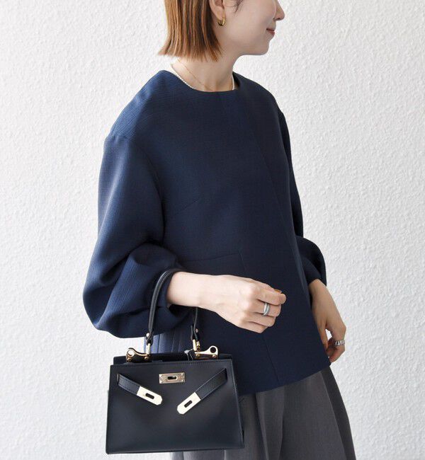 SHIPS any「SHIPS any:〈手洗い可能〉パフ スリーブ ノーカラー ジャケット［NAVY BLUE］」|ノーカラージャケット|