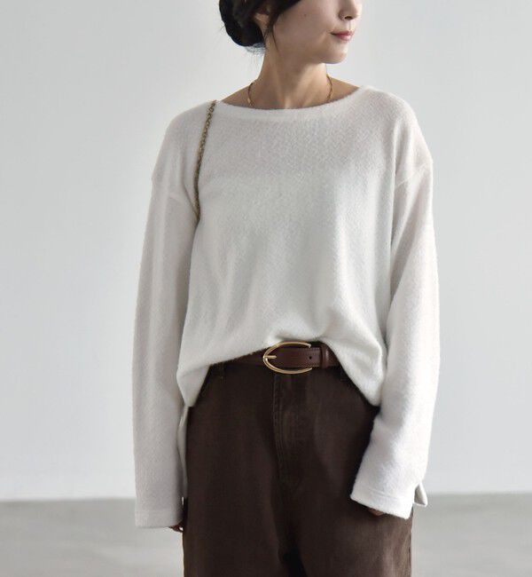 quaranciel「《予約》〈洗濯機可能〉シャギー カット ボートネック ルーズ プルオーバー」|Tシャツ・カットソー|