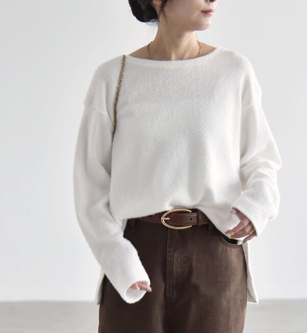 quaranciel「《予約》〈洗濯機可能〉シャギー カット ボートネック ルーズ プルオーバー」|Tシャツ・カットソー|