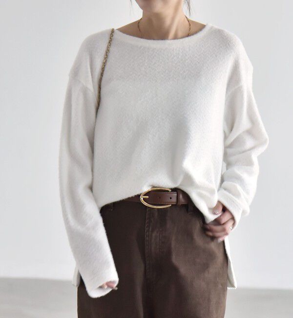 quaranciel「《予約》〈洗濯機可能〉シャギー カット ボートネック ルーズ プルオーバー」|Tシャツ・カットソー|
