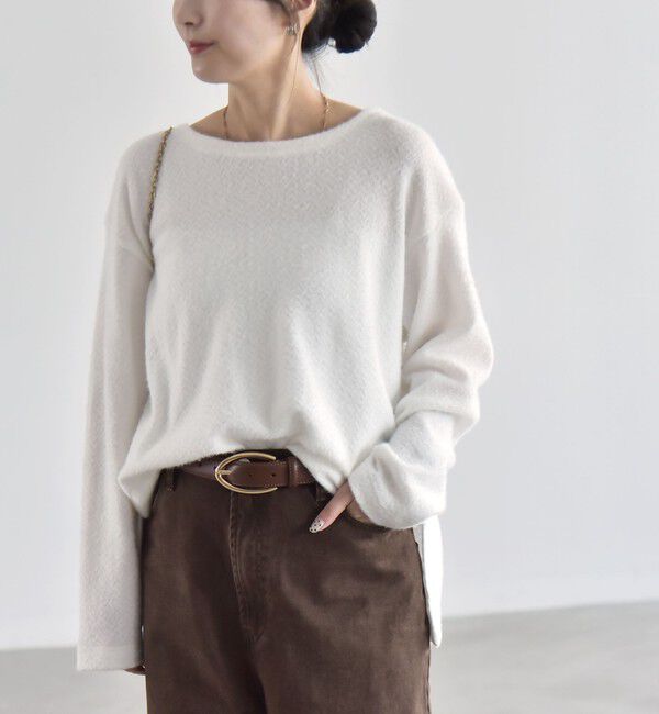 quaranciel「《予約》〈洗濯機可能〉シャギー カット ボートネック ルーズ プルオーバー」|Tシャツ・カットソー|