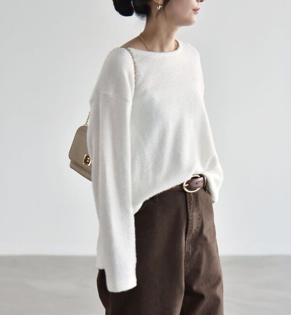 quaranciel「《予約》〈洗濯機可能〉シャギー カット ボートネック ルーズ プルオーバー」|Tシャツ・カットソー|