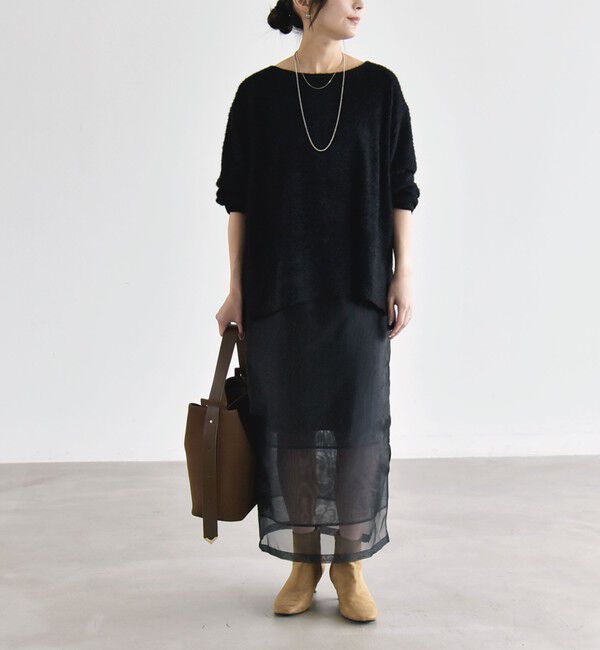 quaranciel「《予約》〈洗濯機可能〉シャギー カット ボートネック ルーズ プルオーバー」|Tシャツ・カットソー|