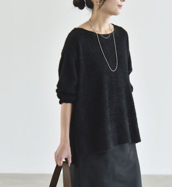 quaranciel「《予約》〈洗濯機可能〉シャギー カット ボートネック ルーズ プルオーバー」|Tシャツ・カットソー|