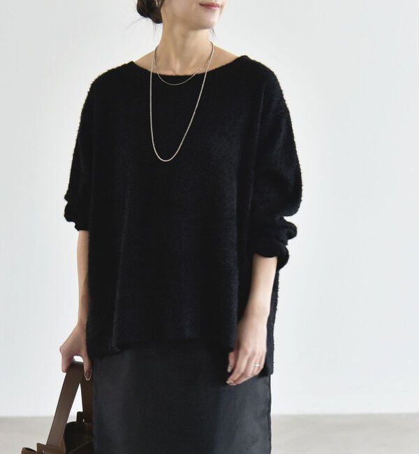 quaranciel「《予約》〈洗濯機可能〉シャギー カット ボートネック ルーズ プルオーバー」|Tシャツ・カットソー|