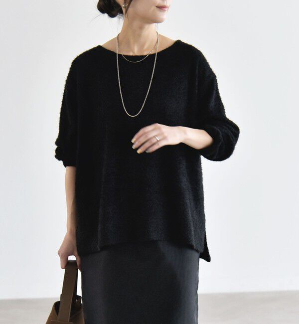 quaranciel「《予約》〈洗濯機可能〉シャギー カット ボートネック ルーズ プルオーバー」|Tシャツ・カットソー|