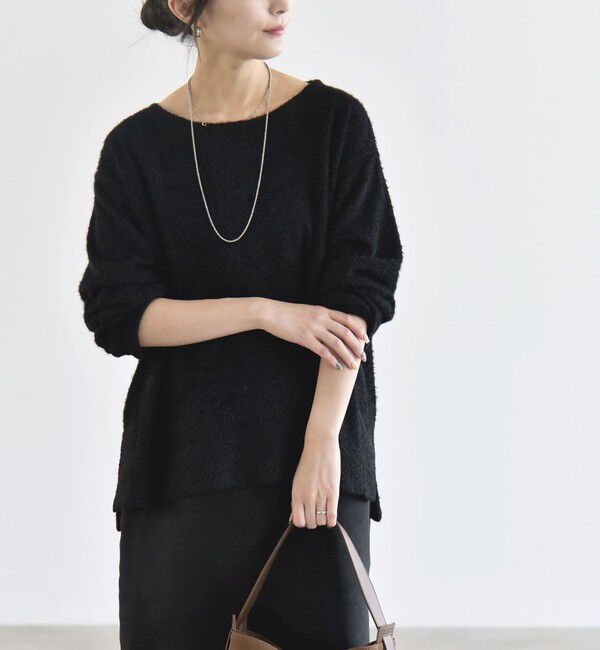 quaranciel「《予約》〈洗濯機可能〉シャギー カット ボートネック ルーズ プルオーバー」|Tシャツ・カットソー|