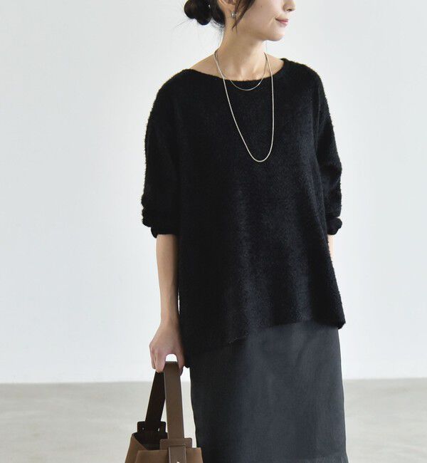 quaranciel「《予約》〈洗濯機可能〉シャギー カット ボートネック ルーズ プルオーバー」|Tシャツ・カットソー|