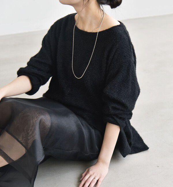 quaranciel「《予約》〈洗濯機可能〉シャギー カット ボートネック ルーズ プルオーバー」|Tシャツ・カットソー|
