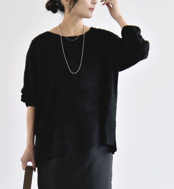 quaranciel「《予約》〈洗濯機可能〉シャギー カット ボートネック ルーズ プルオーバー」|Tシャツ・カットソー|