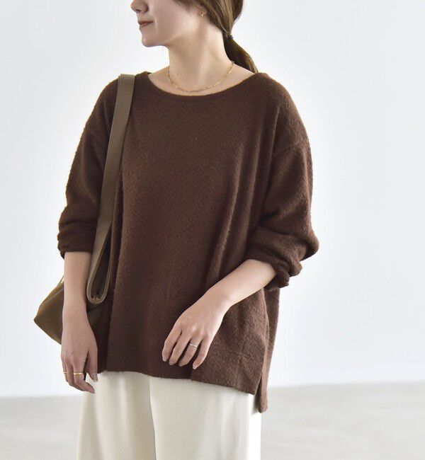 quaranciel「《予約》〈洗濯機可能〉シャギー カット ボートネック ルーズ プルオーバー」|Tシャツ・カットソー|