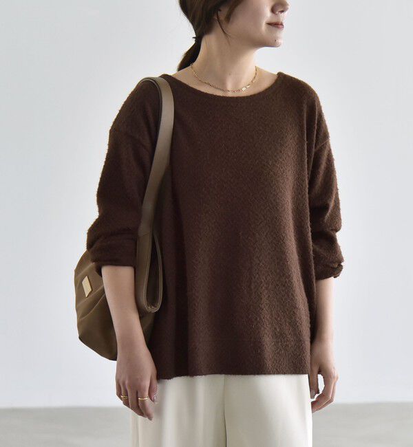 quaranciel「《予約》〈洗濯機可能〉シャギー カット ボートネック ルーズ プルオーバー」|Tシャツ・カットソー|