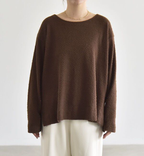 quaranciel「《予約》〈洗濯機可能〉シャギー カット ボートネック ルーズ プルオーバー」|Tシャツ・カットソー|