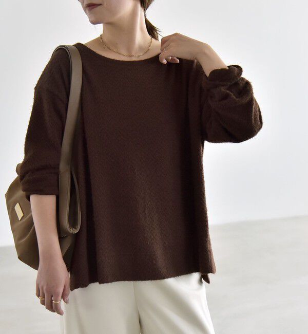quaranciel「《予約》〈洗濯機可能〉シャギー カット ボートネック ルーズ プルオーバー」|Tシャツ・カットソー|