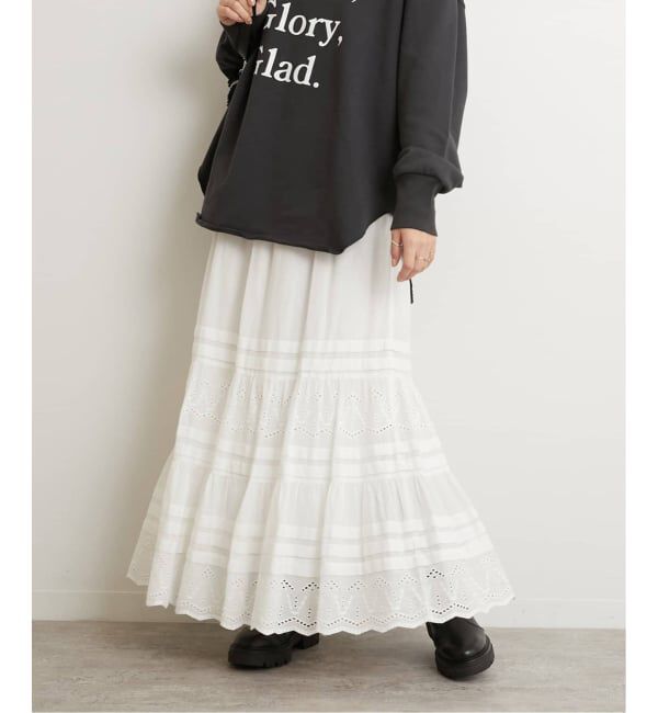 JOURNAL STANDARD relume「《WEB限定追加2》コットンボイルタック刺繍ロングスカート」|スカート|ホワイト
