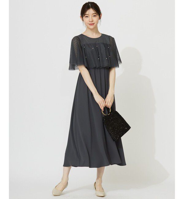 ANY SIS「【Lily Calin】ラッフルチュールフェイクパール ドレス」|ドレス|スレート