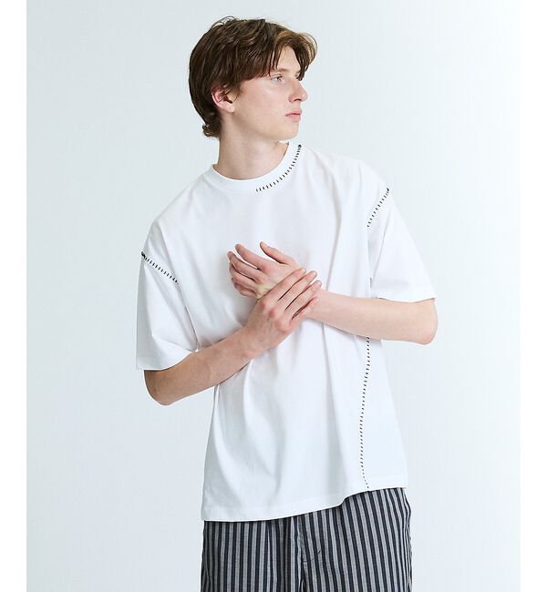 ABAHOUSE「ハンドステッチ 半袖Tシャツ」|Tシャツ・カットソー|ホワイト
