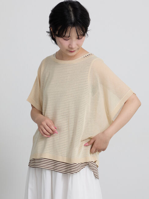 Samansa Mos2「【接触冷感/マシンウォッシャブル】インナーセット半袖ニット」|ニット・セーター|ベージュ