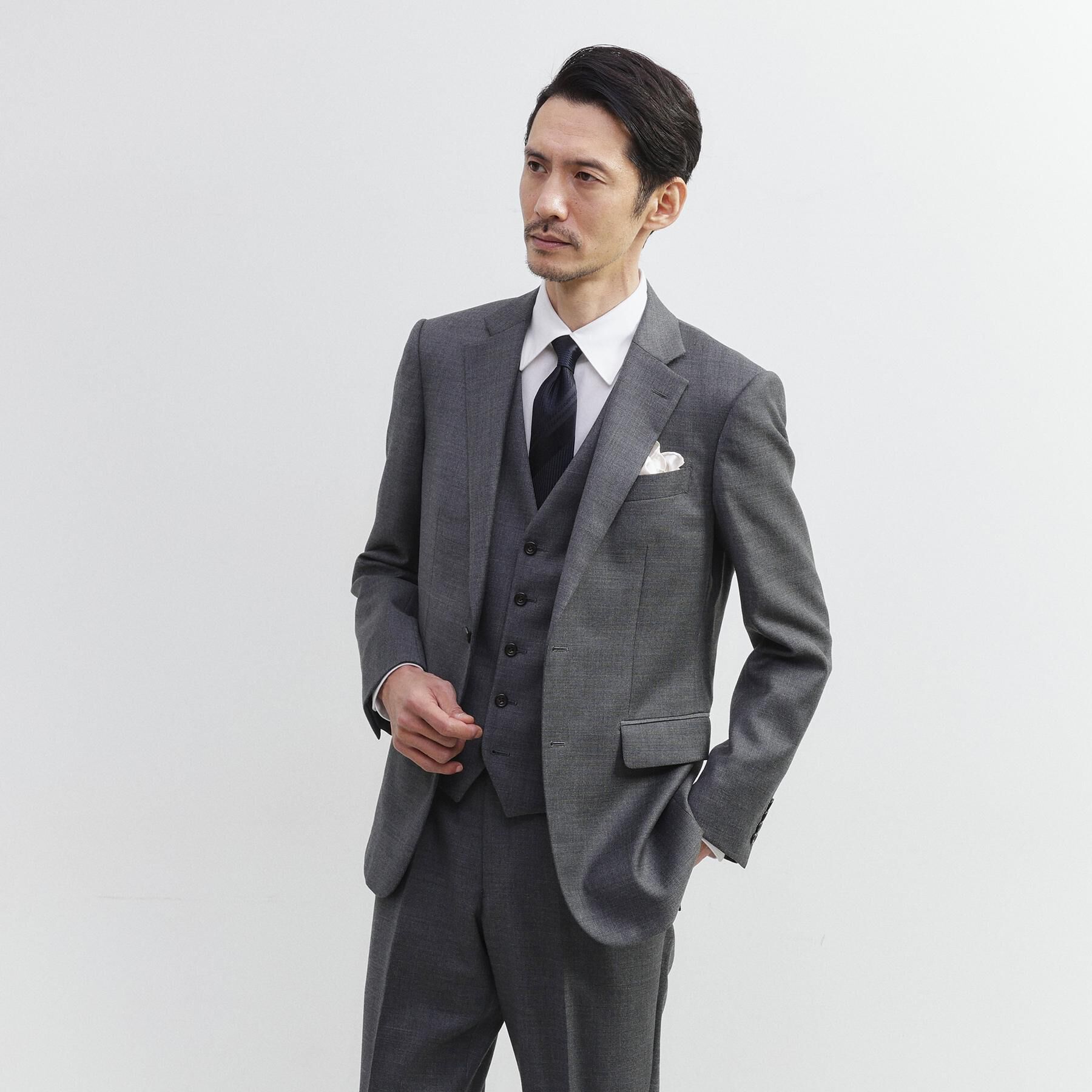 TAKEO KIKUCHI「【Three by Three】シャイニーシャークピンヘッド スーツ/3ピース対応可」|スーツ|