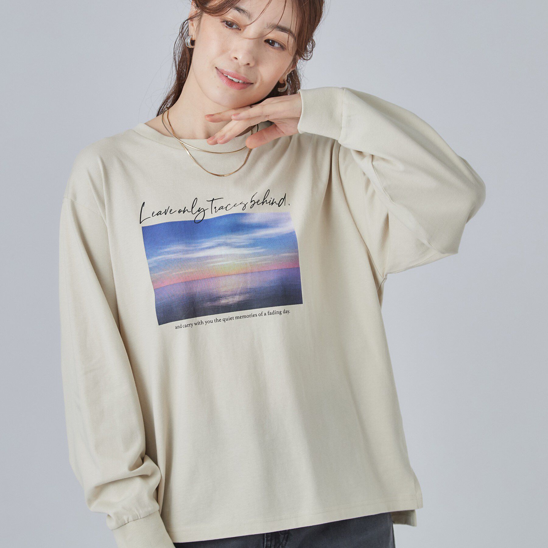 SHOO･LA･RUE「【S-LL】デイリー使いに 選べる6柄プリントロンT」|Tシャツ・カットソー|グレージュ(250)