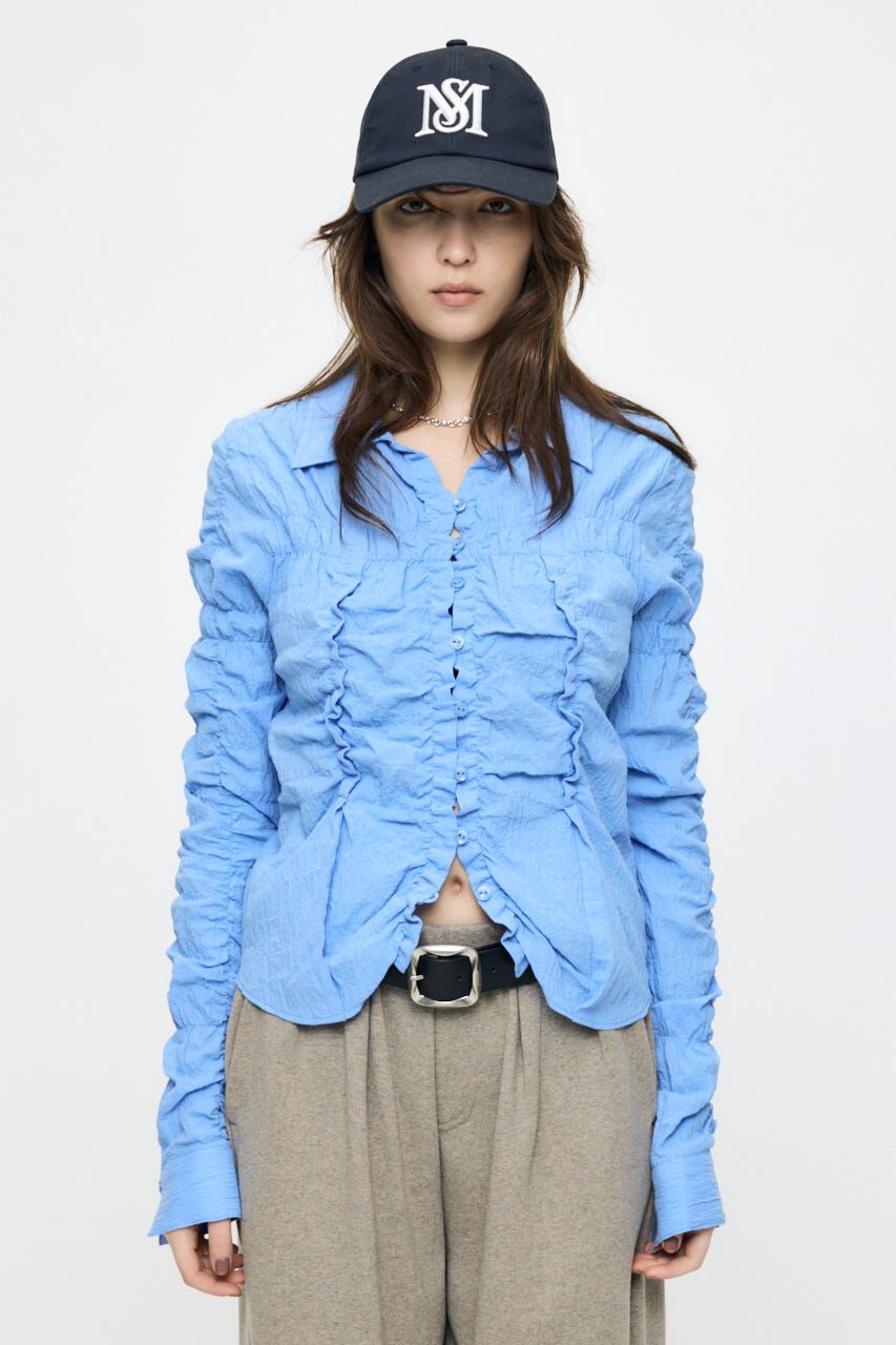 MOUSSY「BUTTON UP SHIRRING シャツ」|シャツ・ブラウス|