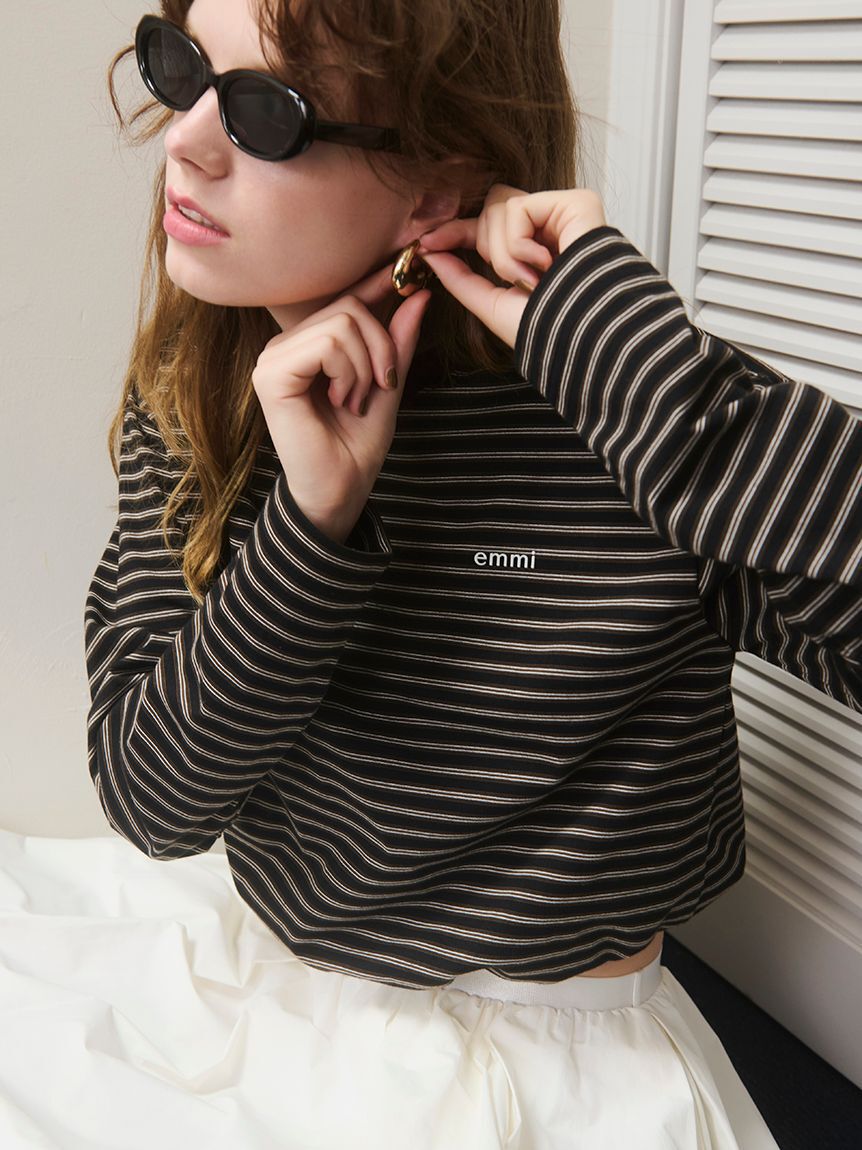 emmi atelier「emmiロゴクロップドボーダーカットソー」|Tシャツ・カットソー|