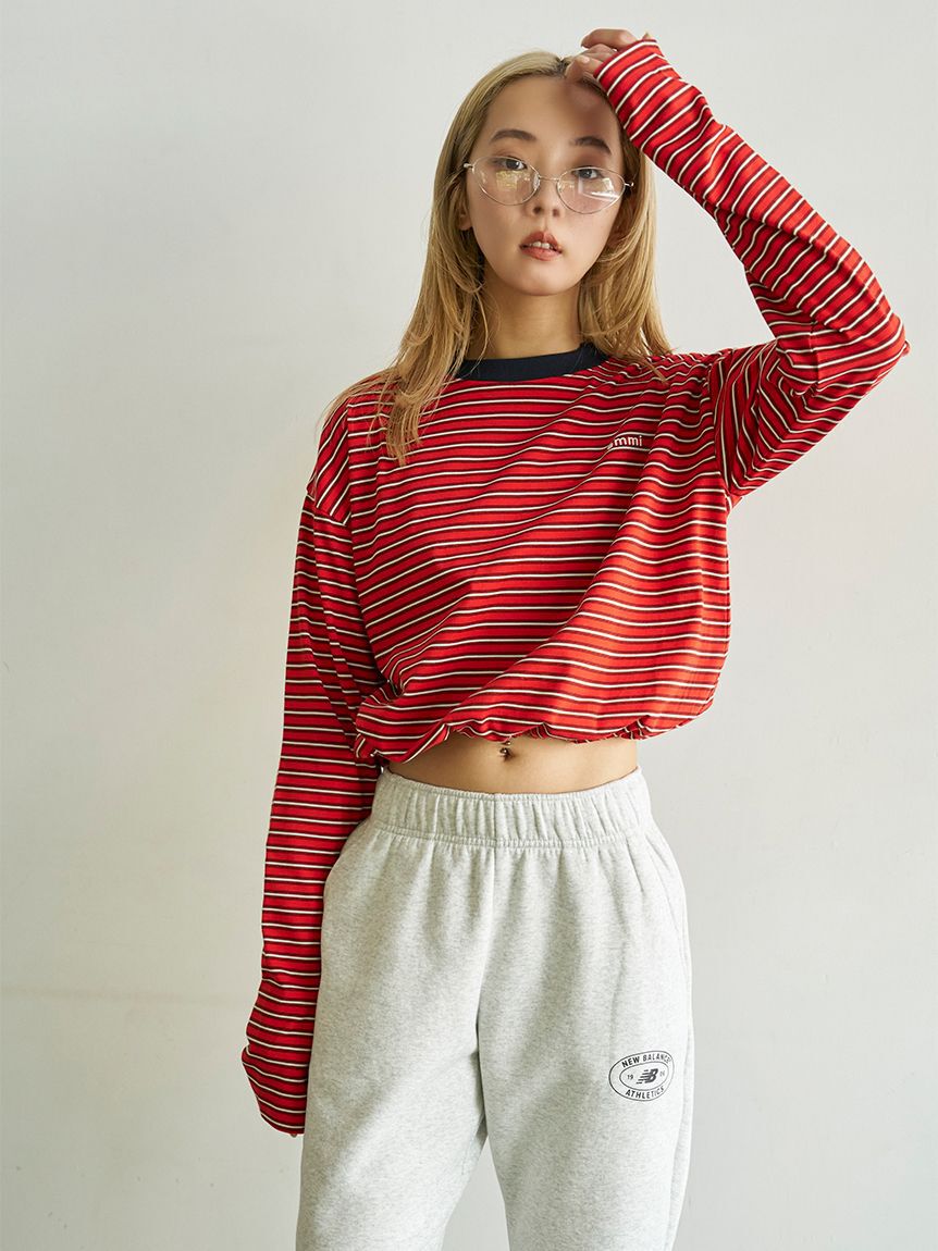 emmi atelier「emmiロゴクロップドボーダーカットソー」|Tシャツ・カットソー|
