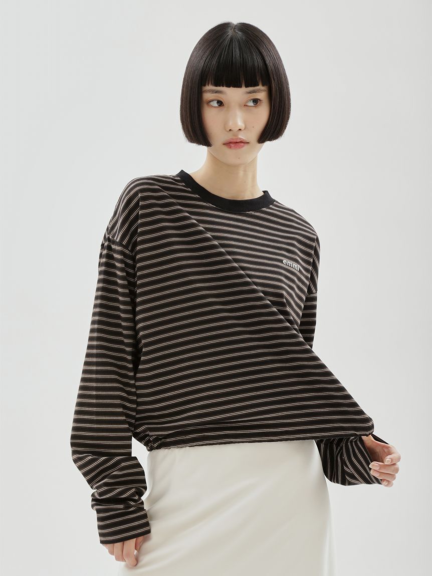 emmi atelier「emmiロゴクロップドボーダーカットソー」|Tシャツ・カットソー|