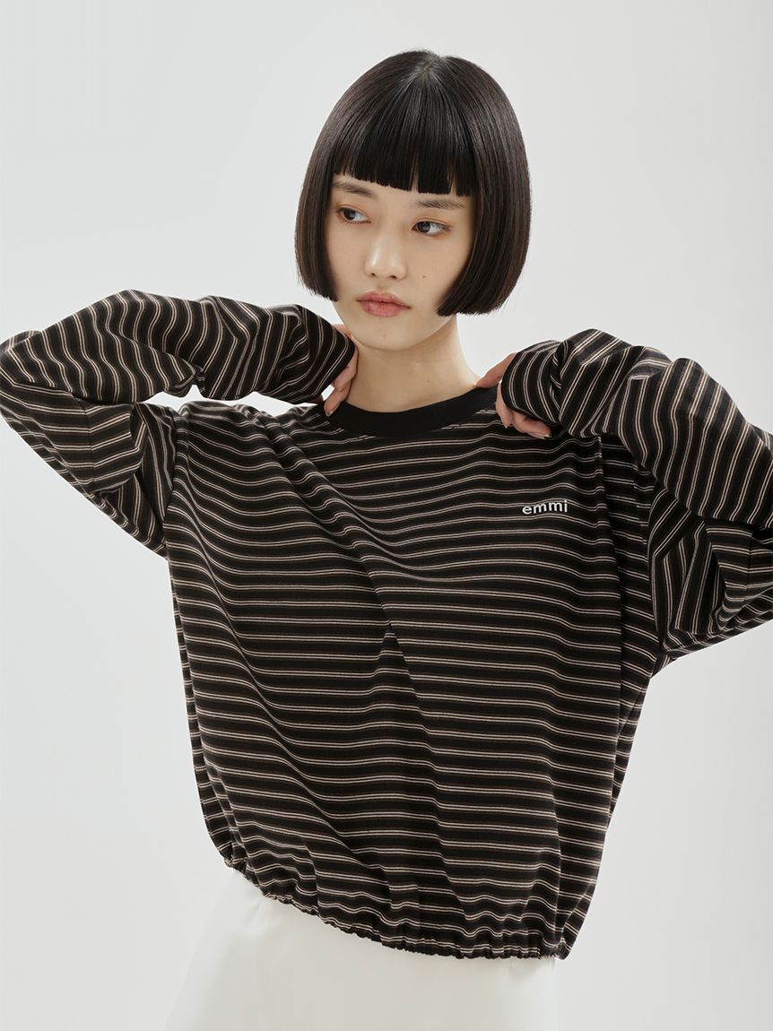 emmi atelier「emmiロゴクロップドボーダーカットソー」|Tシャツ・カットソー|BLK