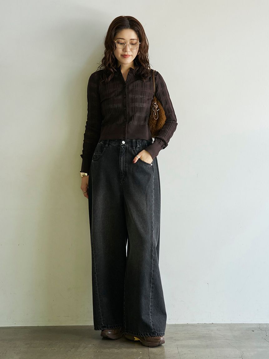 emmi atelier「シアーチェックニットカーディガン」|カーディガン|