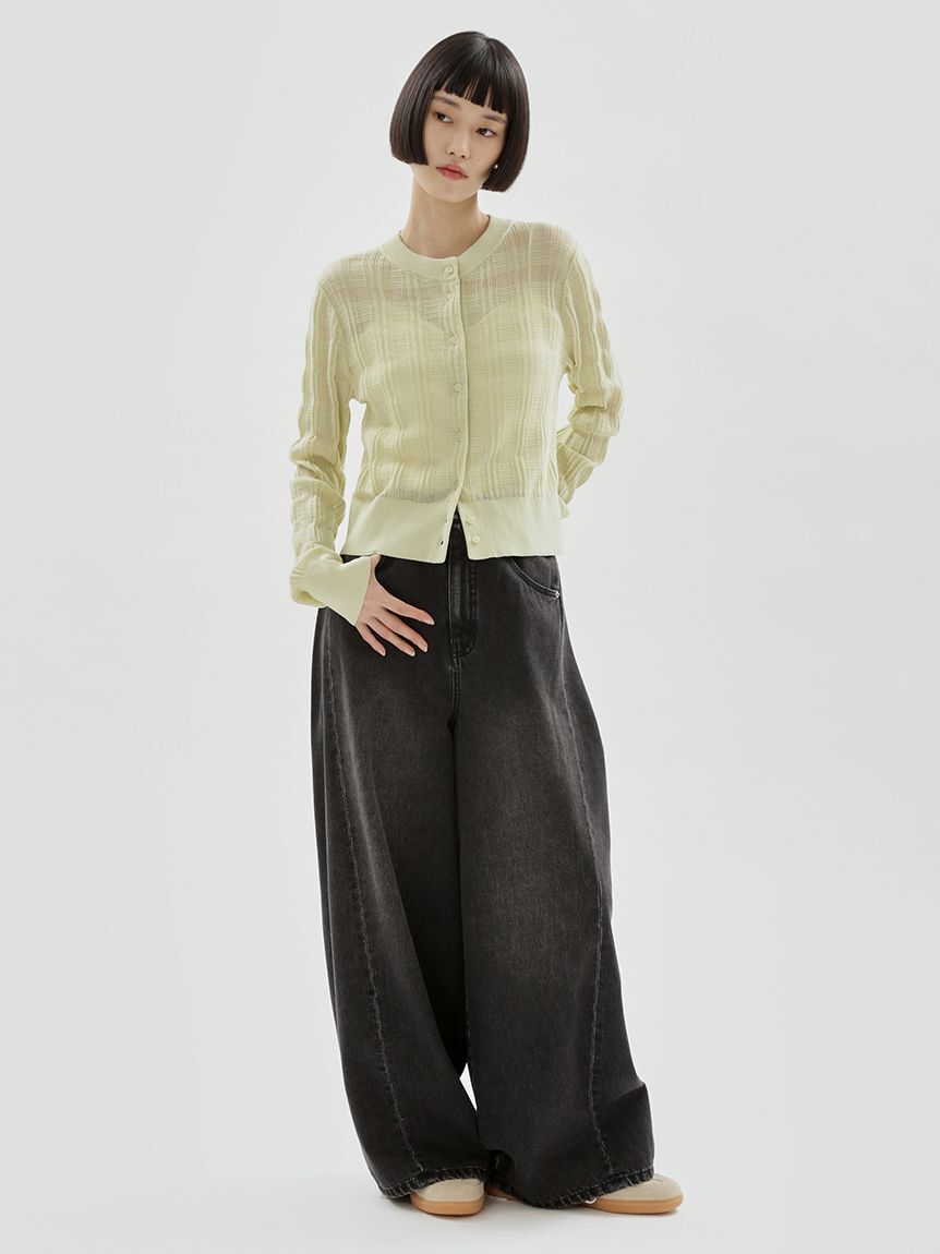 emmi atelier「シアーチェックニットカーディガン」|カーディガン|LIME