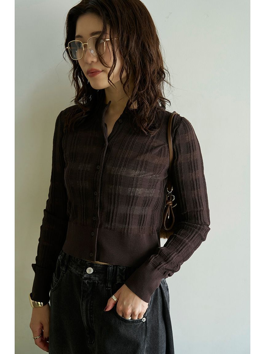 emmi atelier「シアーチェックニットカーディガン」|カーディガン|BRW