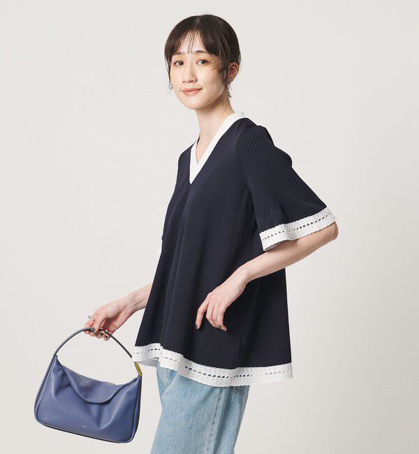 UNITED ARROWS「Vネック ニット ショートスリーブ チュニック」|ニット・セーター|