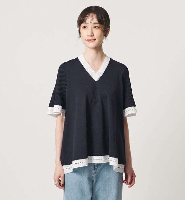 UNITED ARROWS「Vネック ニット ショートスリーブ チュニック」|ニット・セーター|