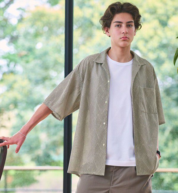 UNITED ARROWS green label relaxing「ダイヤ ヘリンボーン メッシュ オープンカラー 半袖 シャツ」|シャツ・ブラウス|BEIGE