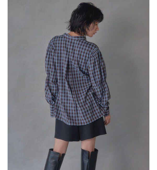 EMMEL REFINES「＜EMMEL REFINES＞EM ソデギャザー キーネック チェックシャツ」|シャツ・ブラウス|
