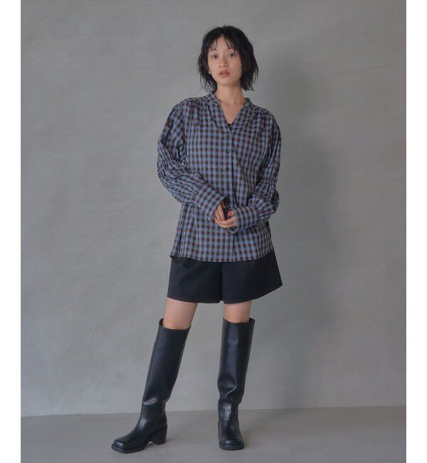 EMMEL REFINES「＜EMMEL REFINES＞EM ソデギャザー キーネック チェックシャツ」|シャツ・ブラウス|