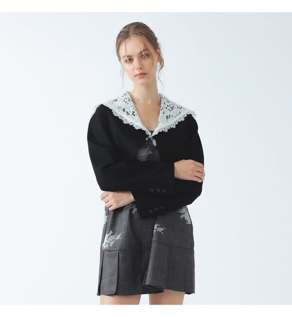 Ray BEAMS 「レース カラー ボレロ ジャケット」|ダッフルコート|BLACK