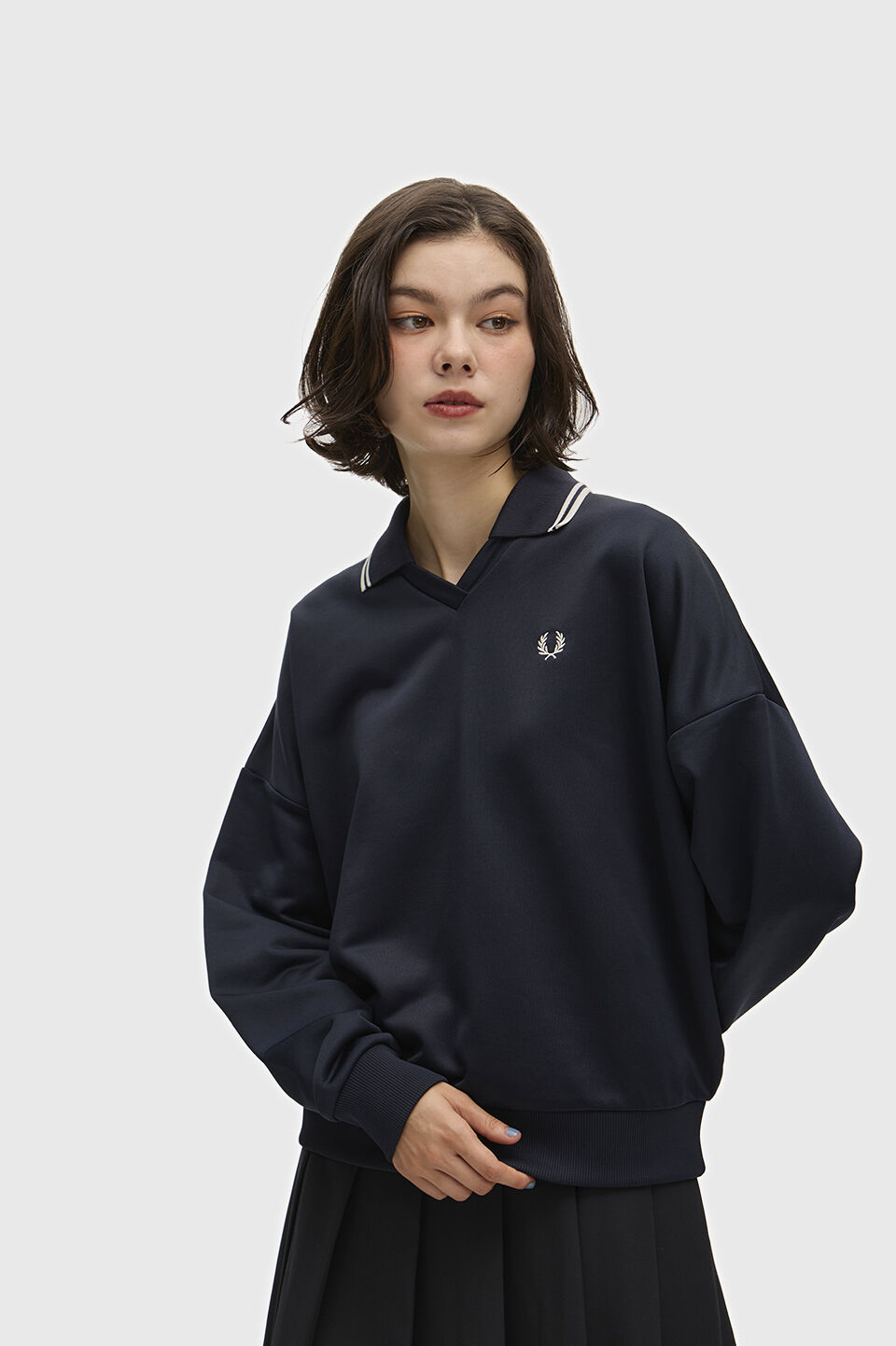 FRED PERRY 「FRED PERRY／Tipped Open Collar Sweatshirt／ティップドオープンカラースウェット」|スウェット・ジャージ|NAVY