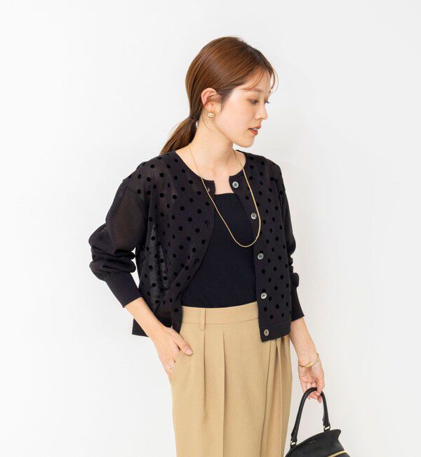 NOLLEY'S「《手洗い可能》フロッキードットプリントクルーネックカーディガン」|カーディガン|