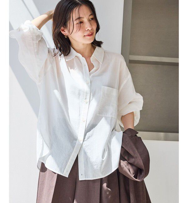 Rope&rsquo;Picnic「お着軽シャツシリーズ 無地・ストライプ 2WAYシアーブラウス/接触冷感・通気性」|シャツ・ブラウス|