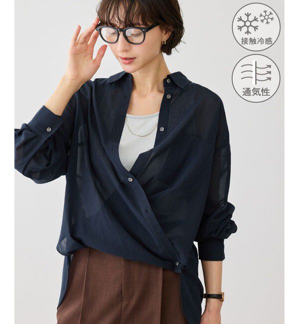 Rope&rsquo;Picnic「お着軽シャツシリーズ 無地・ストライプ 2WAYシアーブラウス/接触冷感・通気性」|シャツ・ブラウス|ネイビー(40)