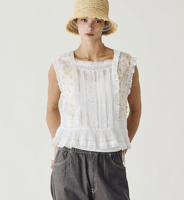  「crinkle crinkle crinkle | シアーフラワー ベストブラウス WOMEN」|シャツ・ブラウス|