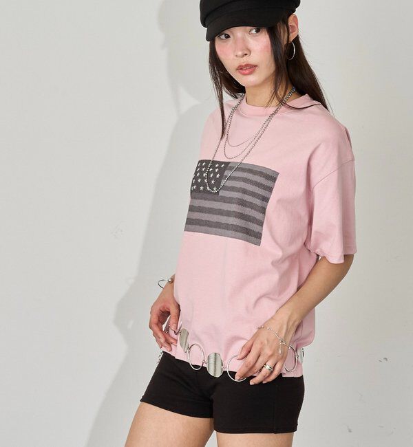 「【UNISEX】【KOOKY'N】スタースタッズフラッググラフィックTEE」|Tシャツ・カットソー|